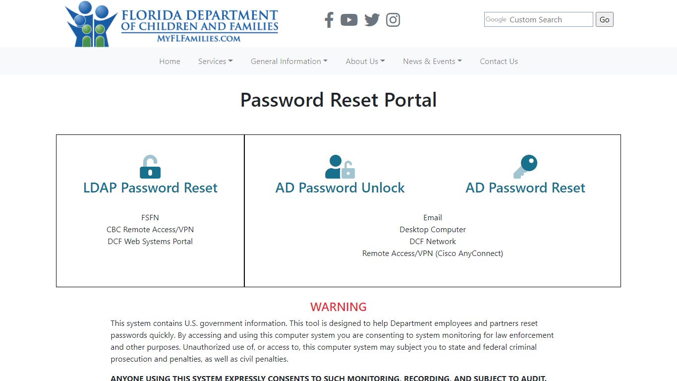 Password Reset Portal - Florida Department of Children and Families - DCF